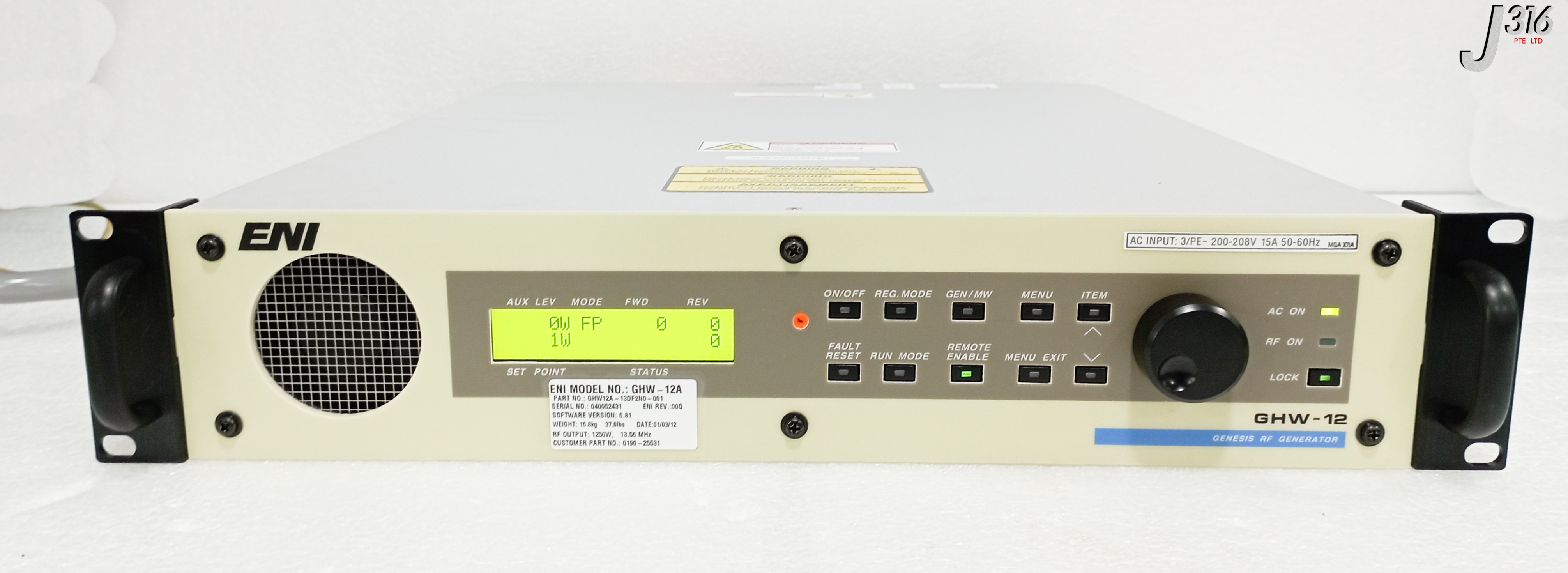 33078 ENI RF GEN, 1250W, 13.56MHZ, P/N: GHW12A-13DF2N0-001 (REFURB